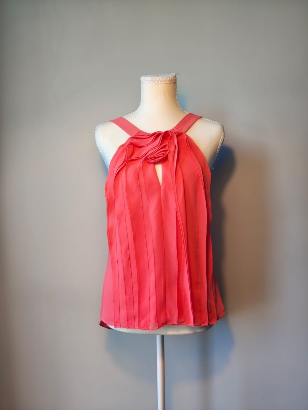 BCBGMaxAzria Coral Pleated Halter Camisole with Rosette